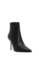 Women's Black Zippered Thin Heeled Leather Boot | Derimod