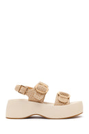 Women's Beige Double Buckle Thick-Soled Braided Sandals | Derimod