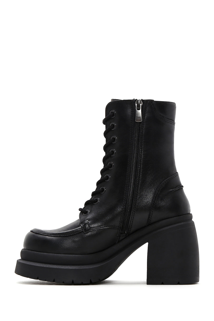 Women's Black Leather Platform Heeled Boots