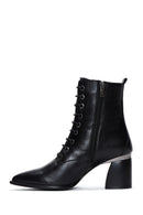 Women's Black Zippered Thick Heeled Leather Boots | Derimod