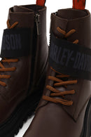 Harley Davidson Woman Brown Becky Zip Closure Thick-Soled Leather Combat Boots | Derimod