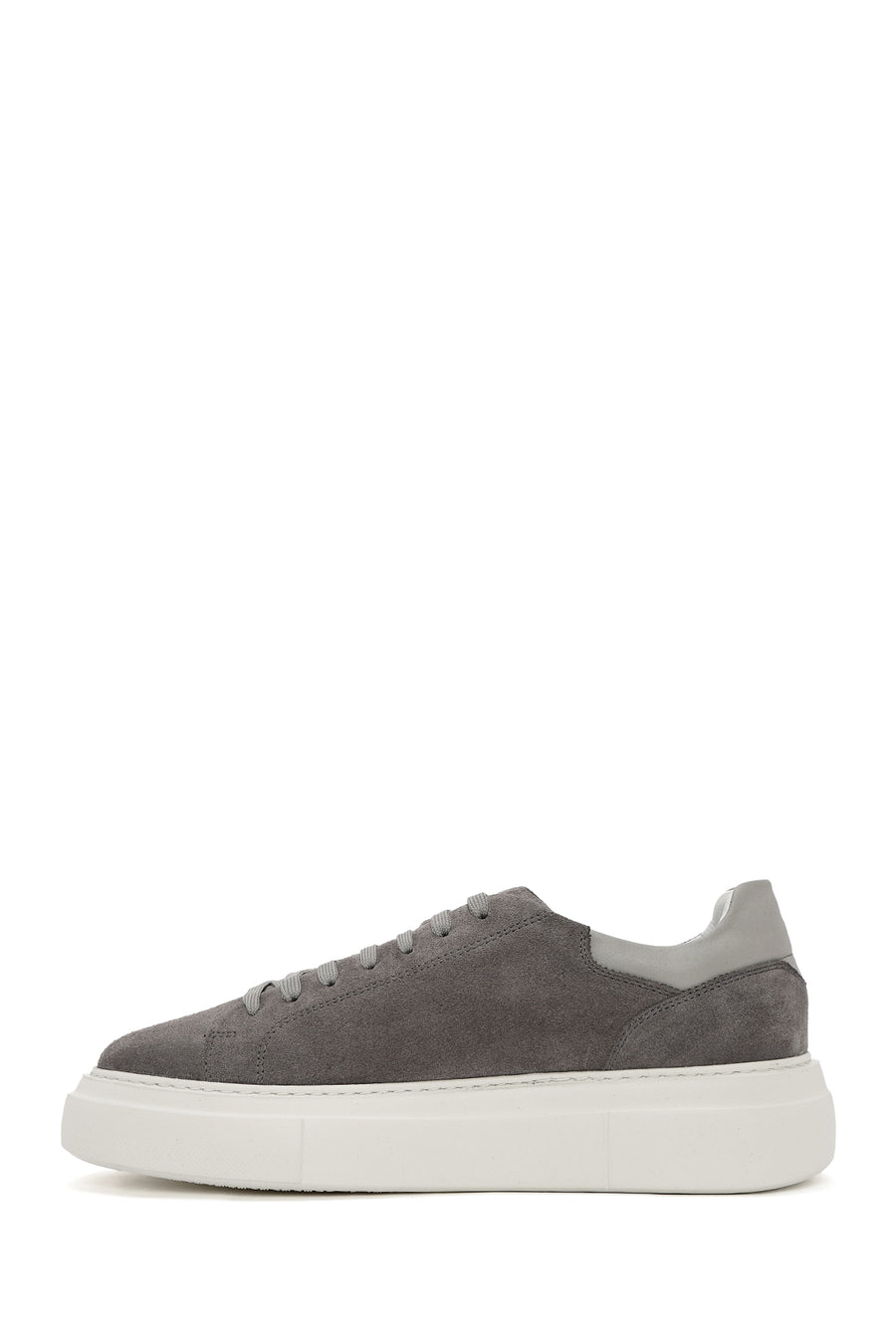 Men's Grey Lace-Up Thick-Sole Suede Leather Sneakers