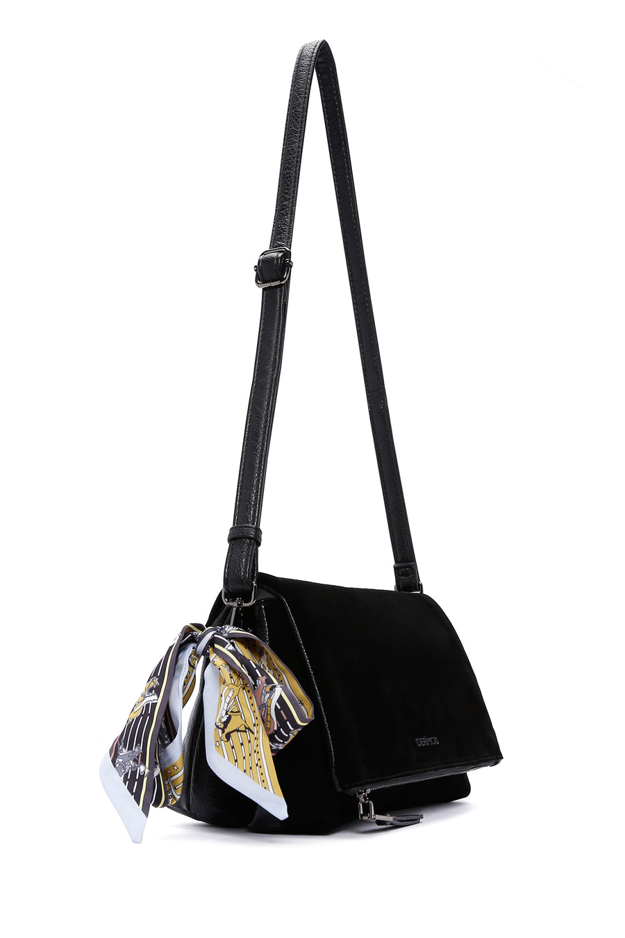 Women's Black Long Strap Accessory Detailed Suede Crossbody Bag