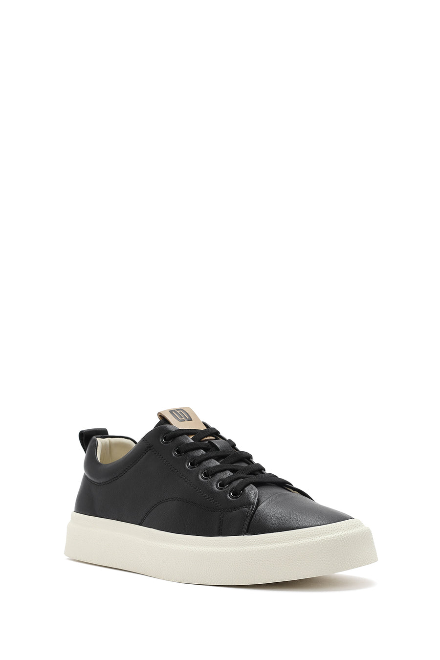 Erkek Siyah Bağcıklı Deri Sneaker