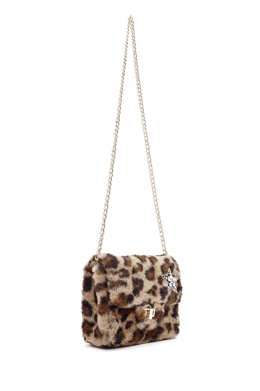 Women's Leopard Long Chain Strap Plush Shoulder Bag
