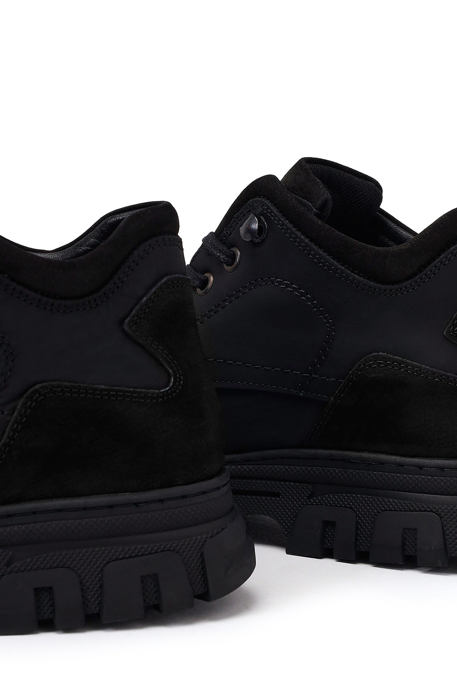 Male Black Lace-Up Chunky-Soled Nubuck Leather Casual Boots
