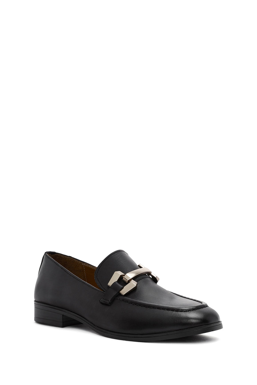 Women's Black Buckle Detailed Leather Masculine Loafer