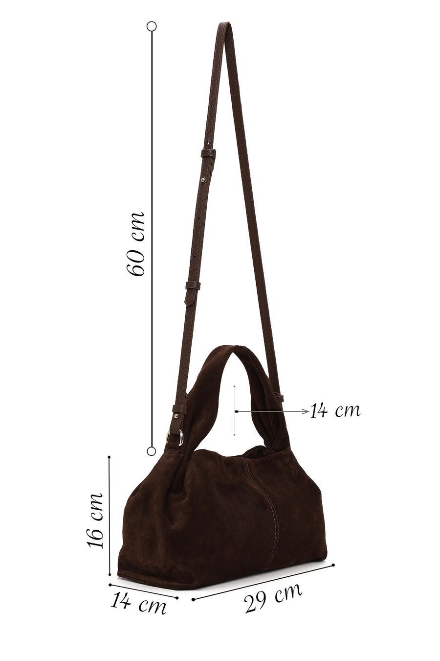 Woman Dark Mink Long Strap Suede Shoulder Bag