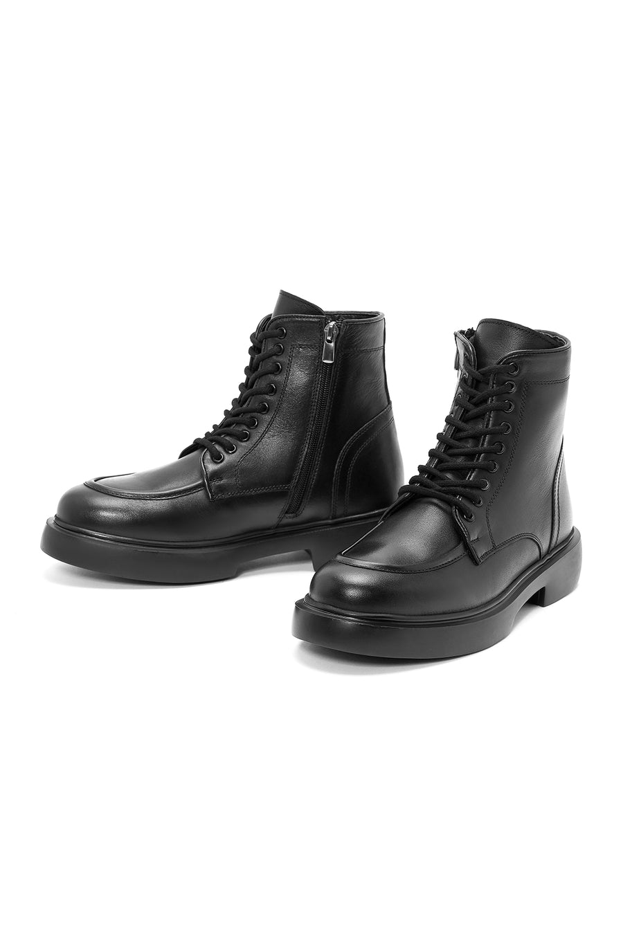 
Men's Black Lace-Up Zipper Detailed Leather Casual Boot
