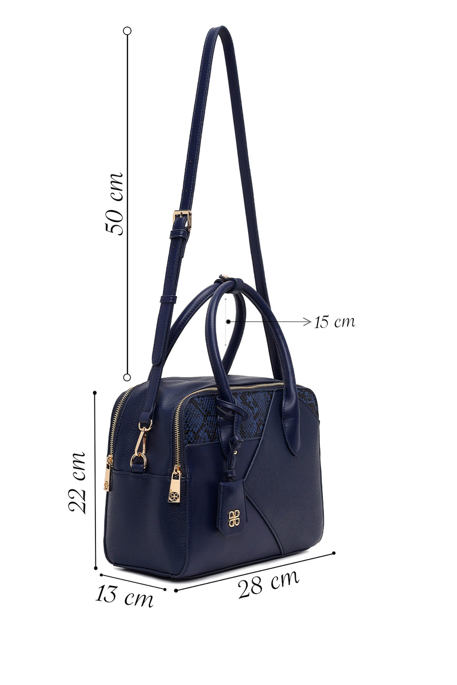 Woman Navy Long-Strap Printed Shoulder Bag