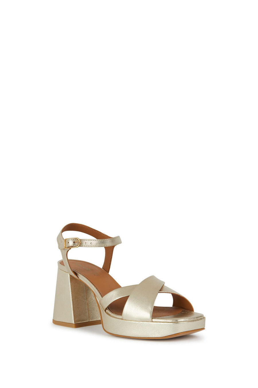 Geox Women's Gold Soledea Ankle Strap Thick Heeled Leather Sandals