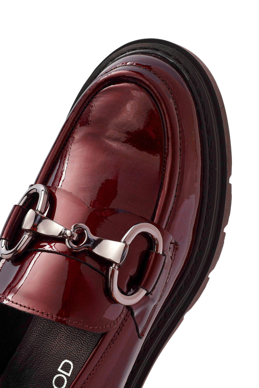 Women's Burgundy Buckle Detailed Patent Leather Masculine Loafer