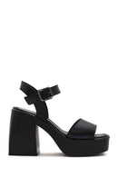Women's Black Ankle Buckle Platform Chunky High Heel Leather Sandals | Derimod