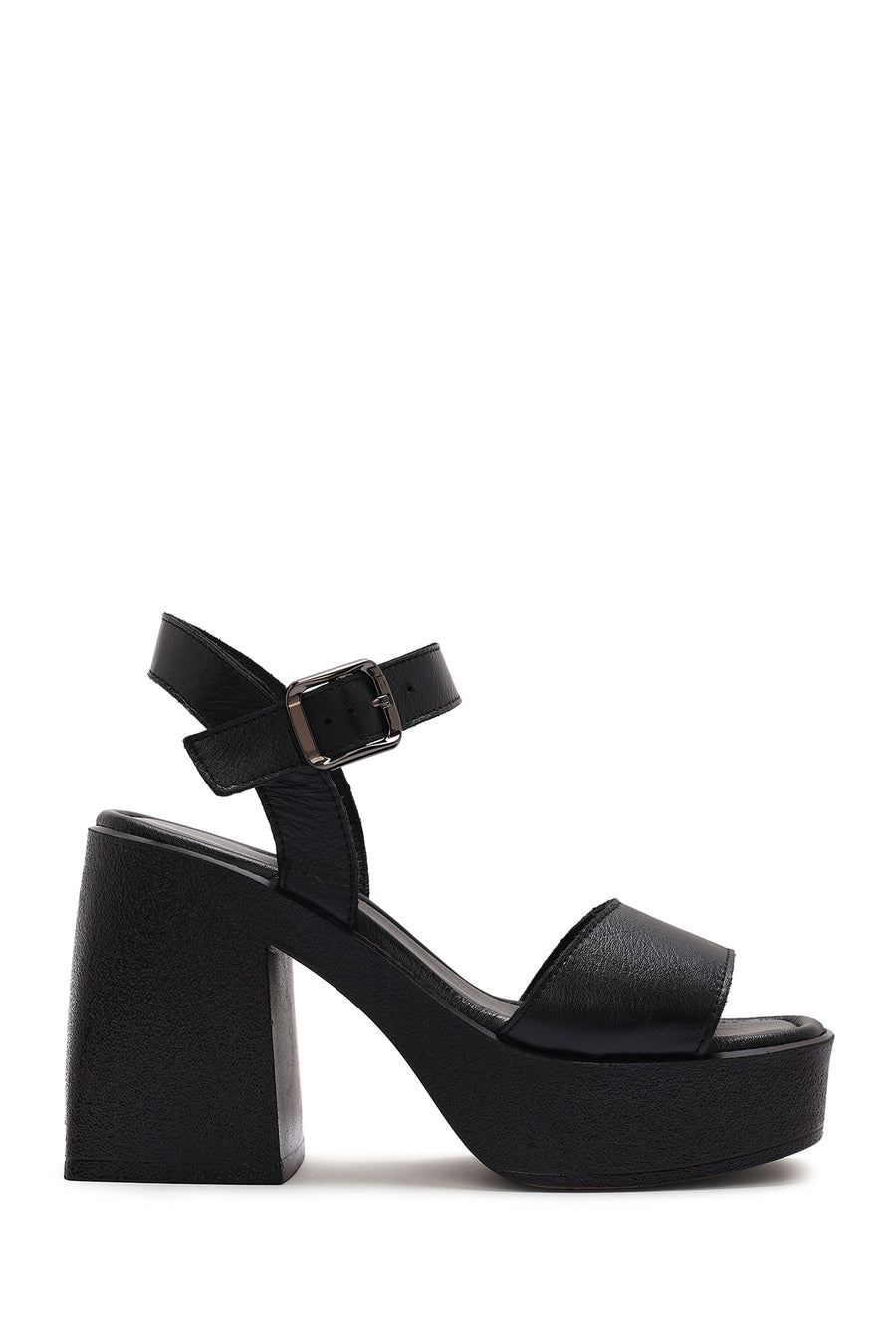 Women's Black Ankle Buckle Platform Chunky High Heel Leather Sandals 25SFD131418 | Derimod