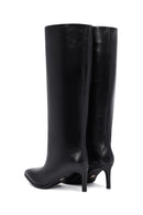 Woman Black Thin High-Heeled Leather Boots | Derimod