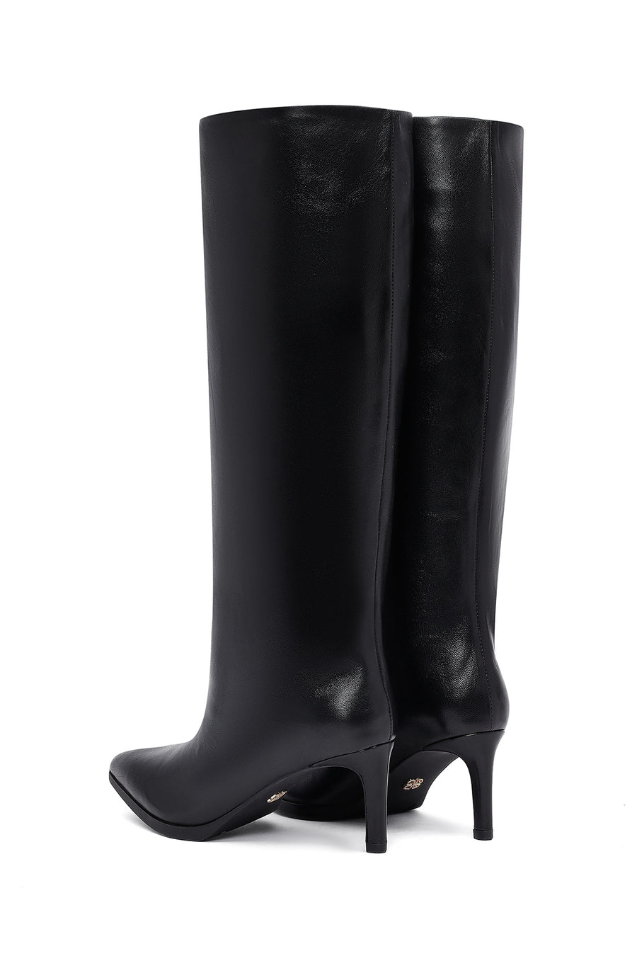 Woman Black Thin High-Heeled Leather Boots
