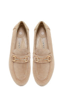 Woman Beige Buckle Wedge-Heel Suede Leather Comfort Loafer | Derimod
