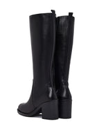 Woman Black Zip Closure Chunky Heeled Leather Boots | Derimod