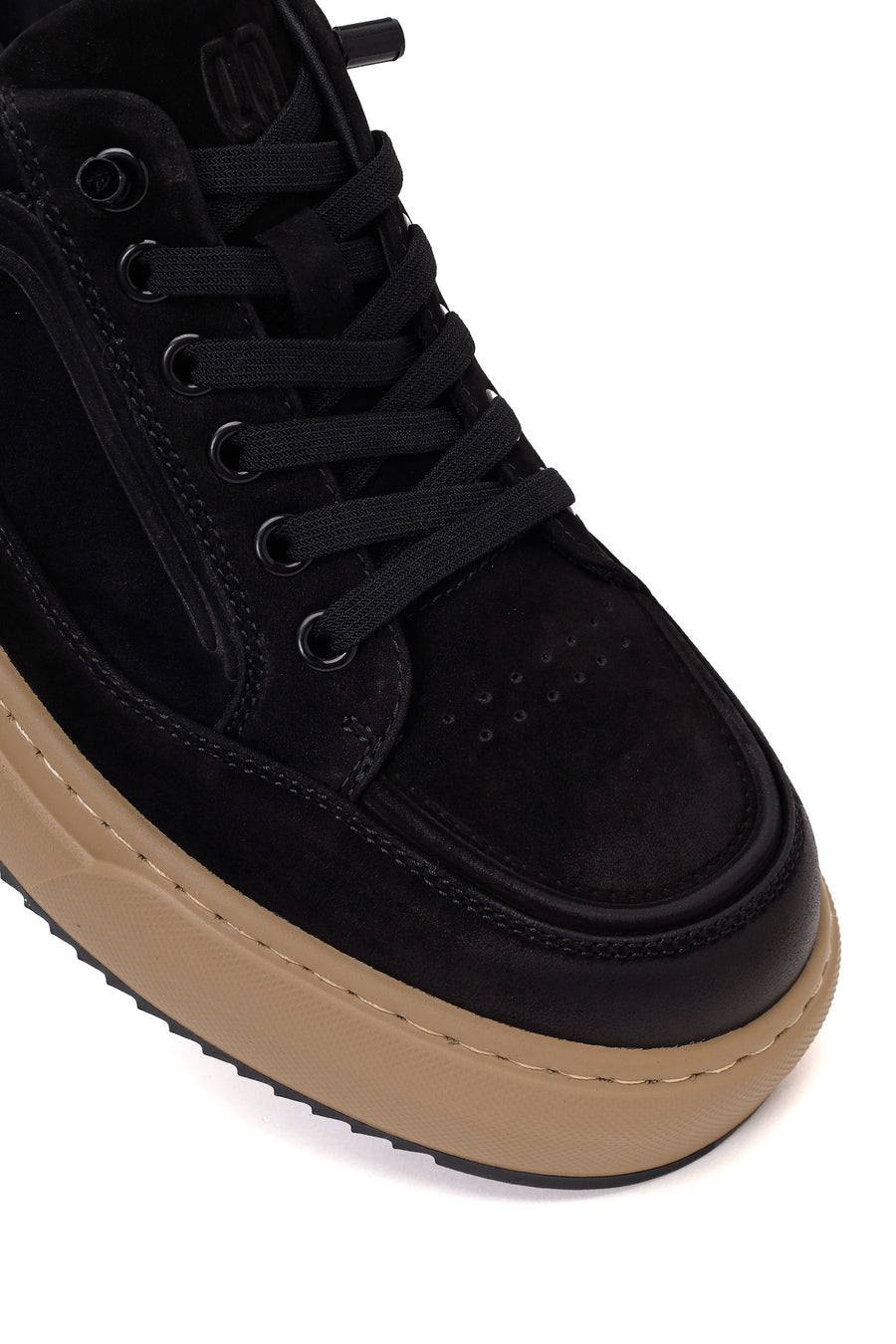 Erkek Siyah Bağcıklı Kalın Tabanlı Nubuk Deri Sneaker