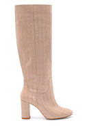 Women's Leather Crocodile Patterned Heeled Boots | Derimod