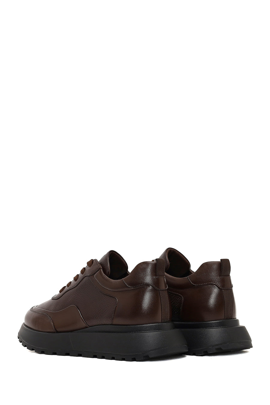 Men's Brown Lace-Up Thick-Soled Leather Sneaker