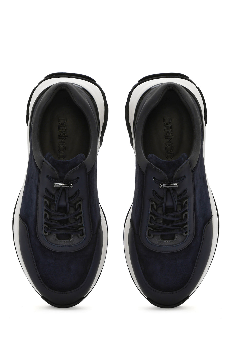 Men's Navy Blue Thick Sole Lace-Up Suede Leather Sneakers