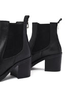 Woman Black Thick-Heeled Leather Cowboy Boots | Derimod