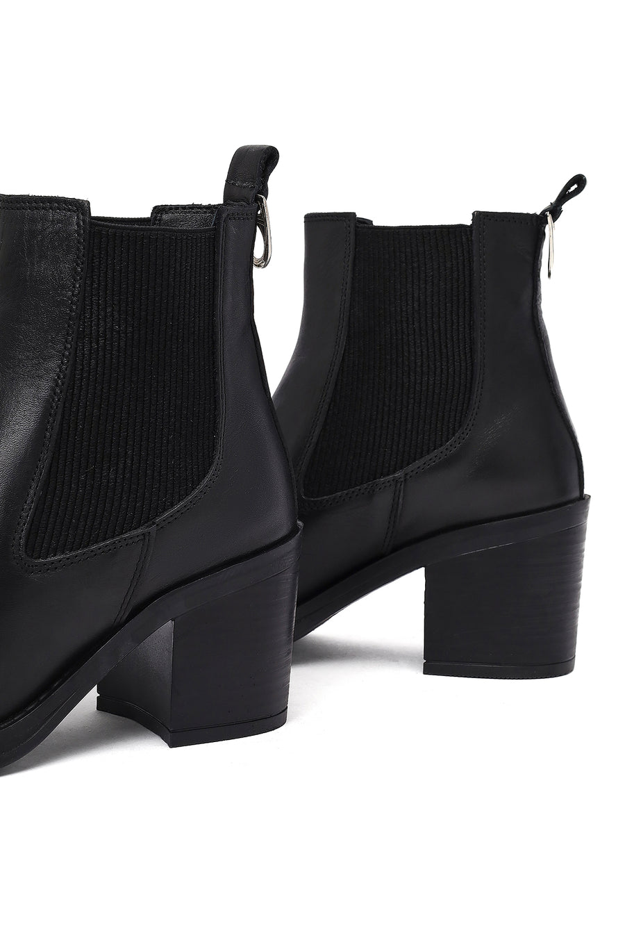 Woman Black Thick-Heeled Leather Cowboy Boots