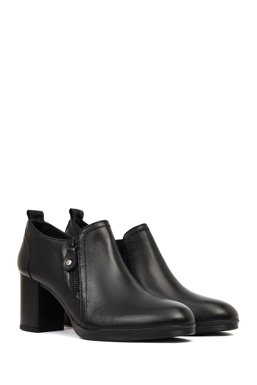 Women's Black Thick Heeled Leather Boots