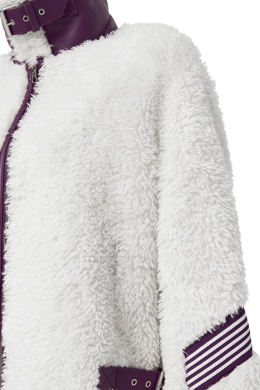 Meribel Women's Multicolored Purple Stripe Detail Teddy Coat