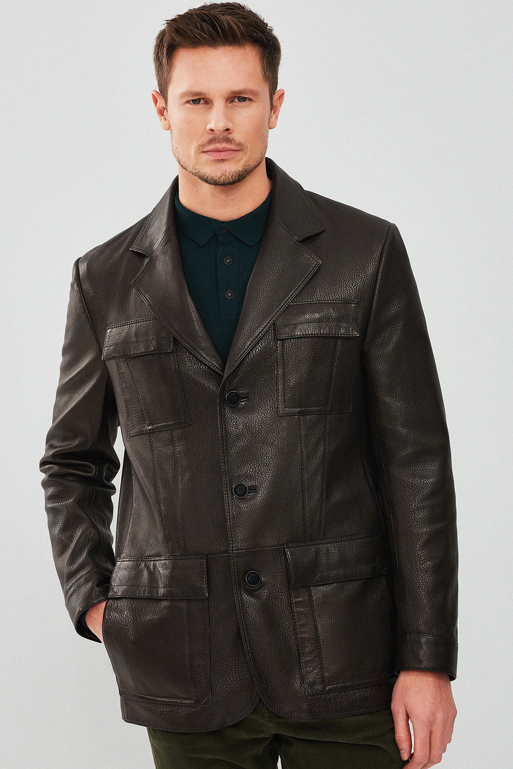 Kane Erkek Siyah Blazer Safari Deri Ceket