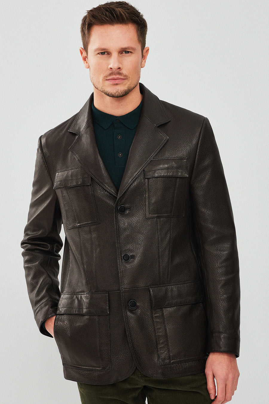 Kane Men's Black Blazer Safari Leather Jacket