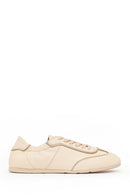 Woman Beige Lace-Up Leather Sneakers | Derimod