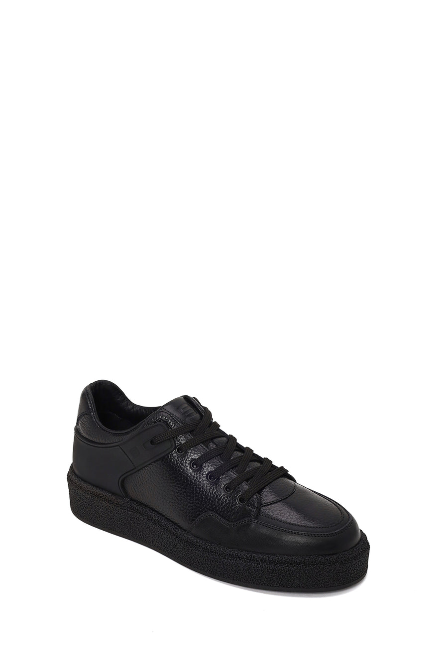 Erkek Siyah Bağcıklı Kalın Tabanlı Deri Sneaker