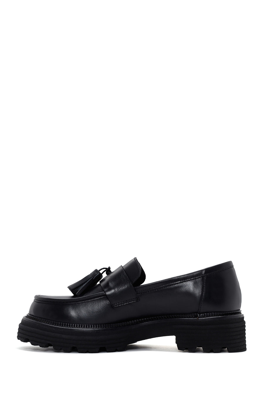 Women's Black Tassel Leather Masculine Loafer