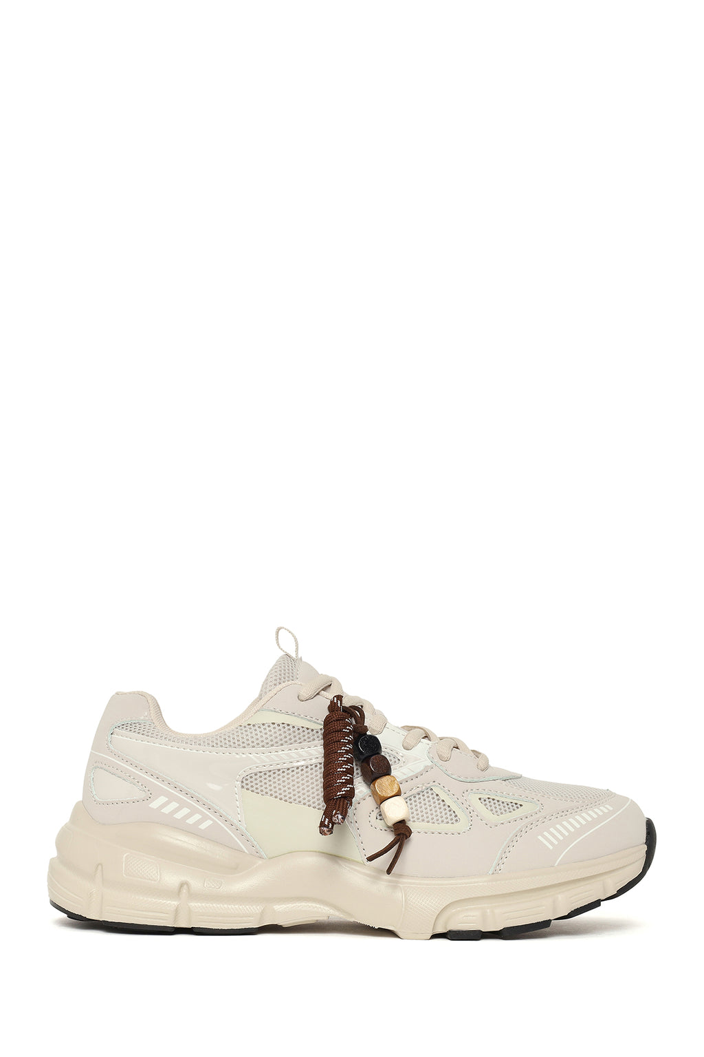 Kadın Bej Bağcıklı Kalın Tabanlı Charmlı Sneaker