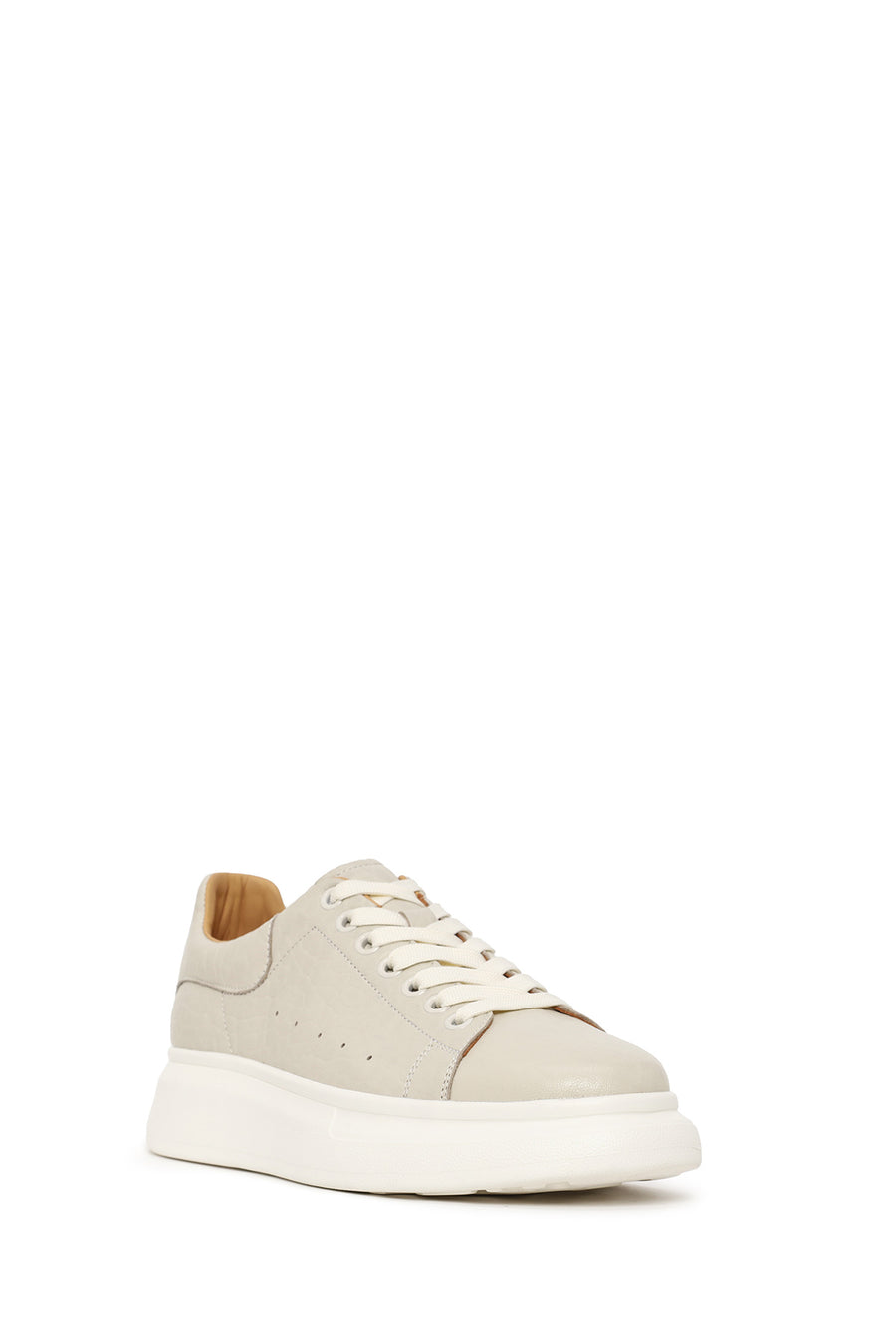 Male White Lace-Up Chunky Sole Patterned Leather Sneakers