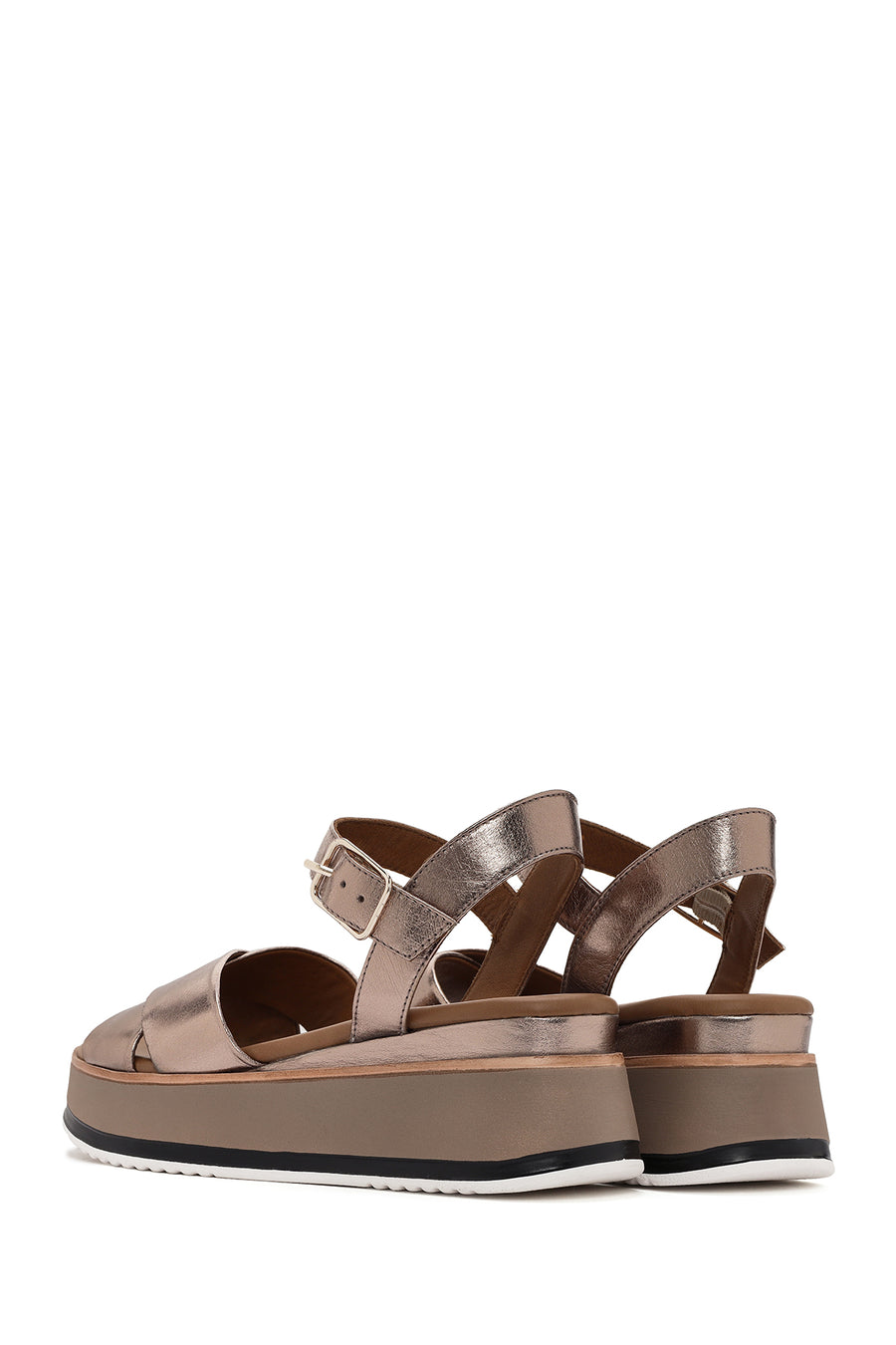 Women's Bronze Ankle Strap Chunky Sole Metallic Leather Sandals