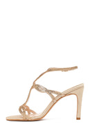 Woman Beige Ankle-Buckle Embellished High Thin-Heel Sandal | Derimod