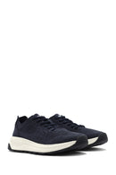 Men's Navy Blue Lace-Up Nubuck Leather Sneaker | Derimod