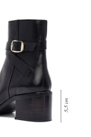 Woman Black Zip Closure Thick-Heeled Leather Boots | Derimod