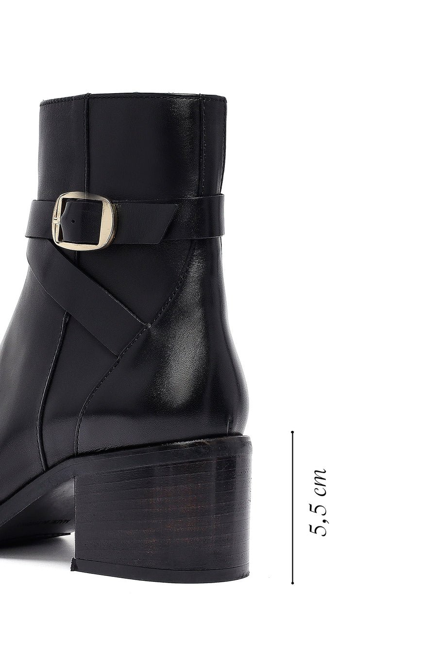 Woman Black Zip Closure Thick-Heeled Leather Boots