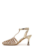 Woman Gold Ankle Buckle Open-Back Stiletto High Heel | Derimod