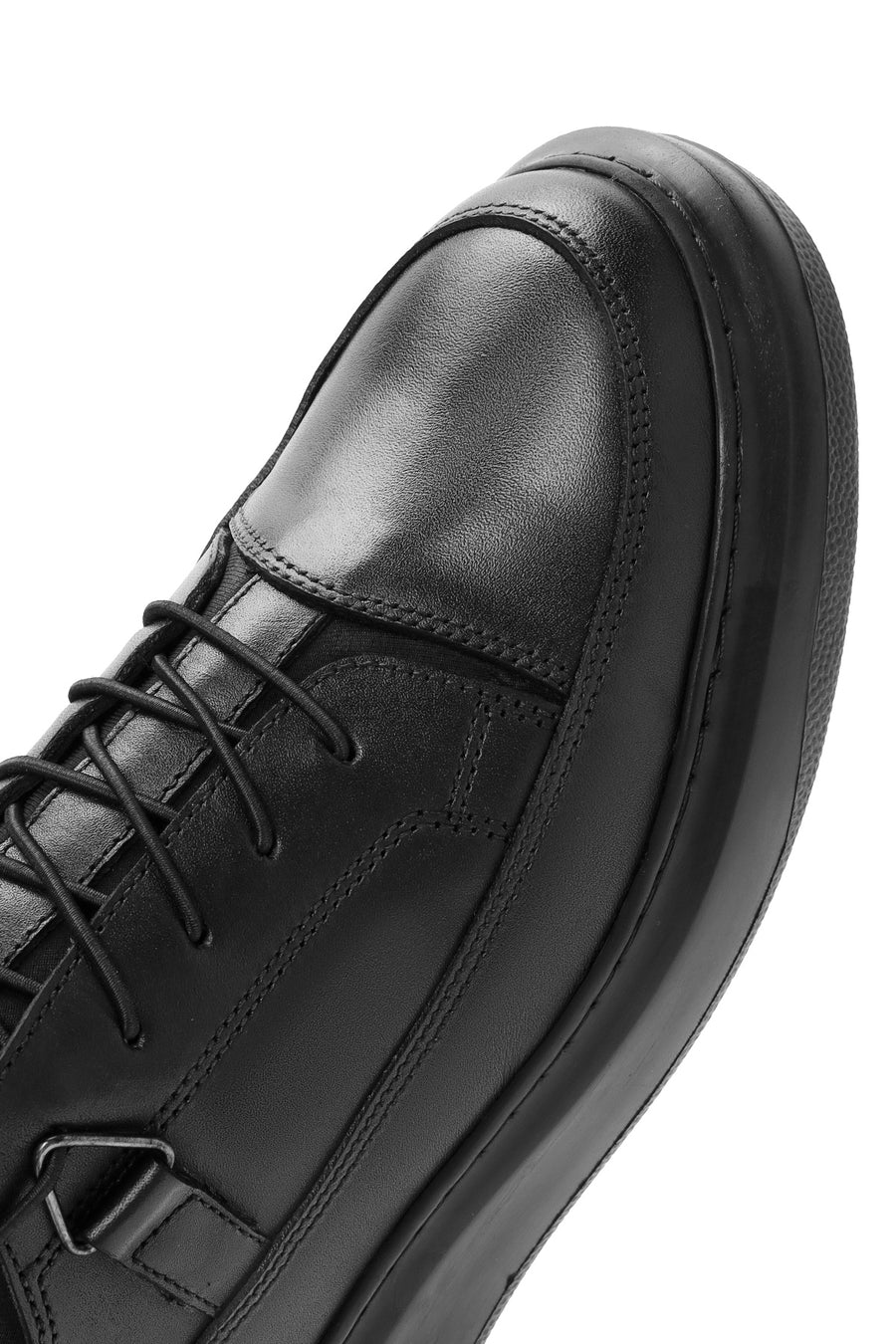 Erkek Siyah Bağcıklı Deri Sneaker