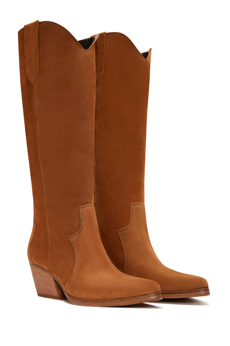 Women's Beige Suede Leather Cowboy Heeled Boots