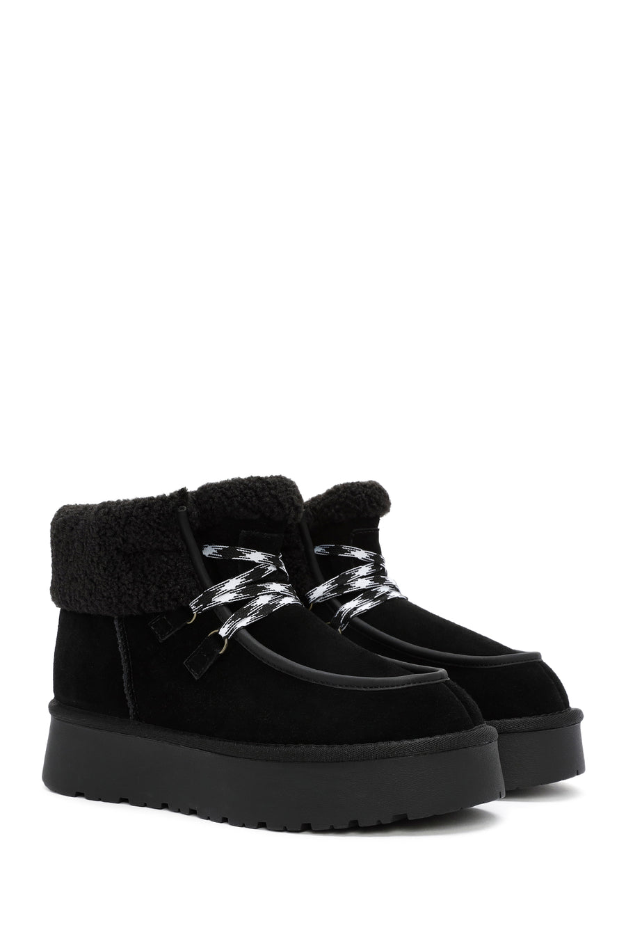 Women's Black Thick-Soled Fur Suede Leather Boots