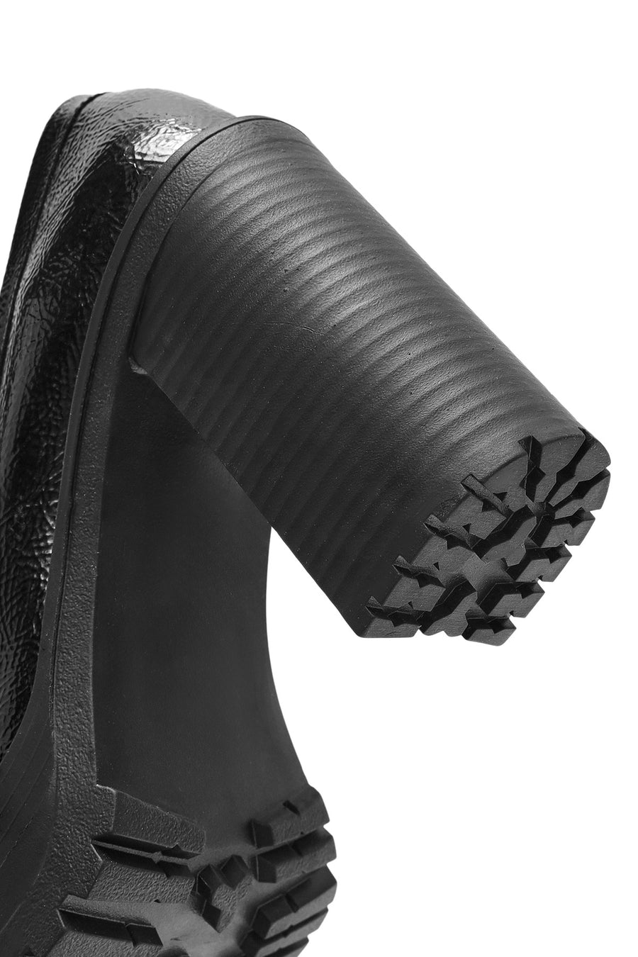 Women's Black Thick Heel Patent Leather Masculine Loafer