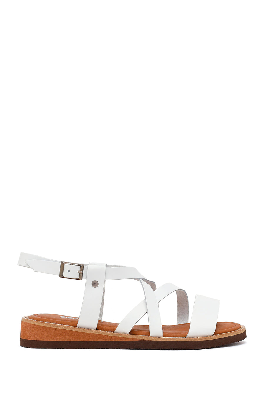Woman White Ankle-Strap Buckled Leather Bodrum Sandal 26SFD333314 | Derimod
