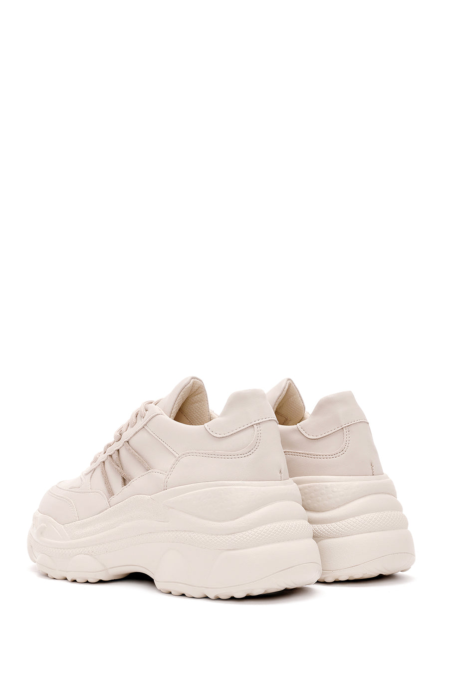 Kadın Bej Bağcıklı Kalın Tabanlı Sneaker