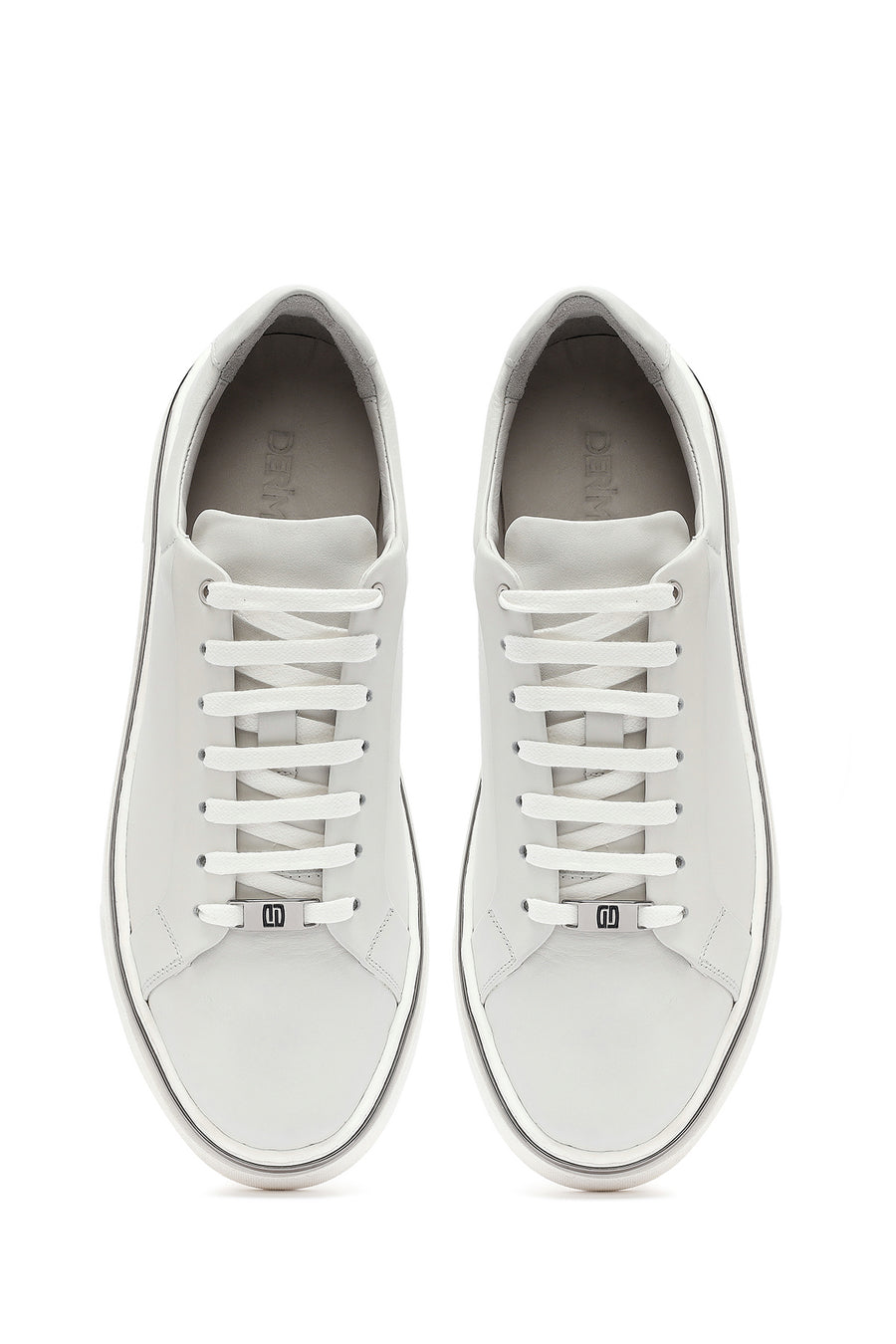 Men's White Lace-Up Leather Sneakers